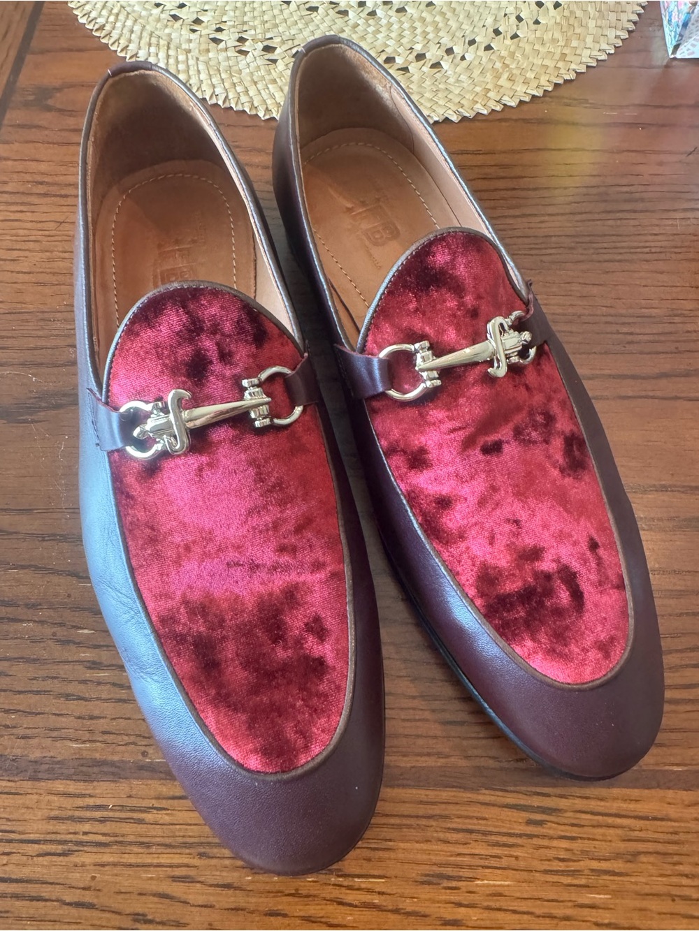 FB Collections Men’s Velvet Loafers Size 44 Leather Red Purple Gold Horsebit